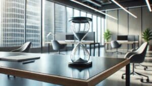 Hour-glass on the table in an empty office